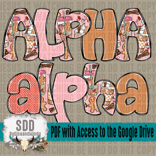 Gingerbread Coffee Doodle Alpha (4 Sets Uppercase & Lowercase, 0-9, + Special Characters)