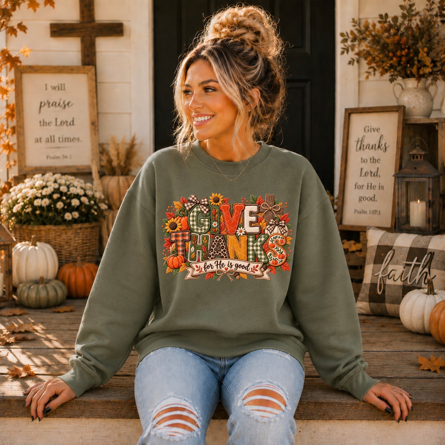 Give Thanks for He is good Faux Embroidery