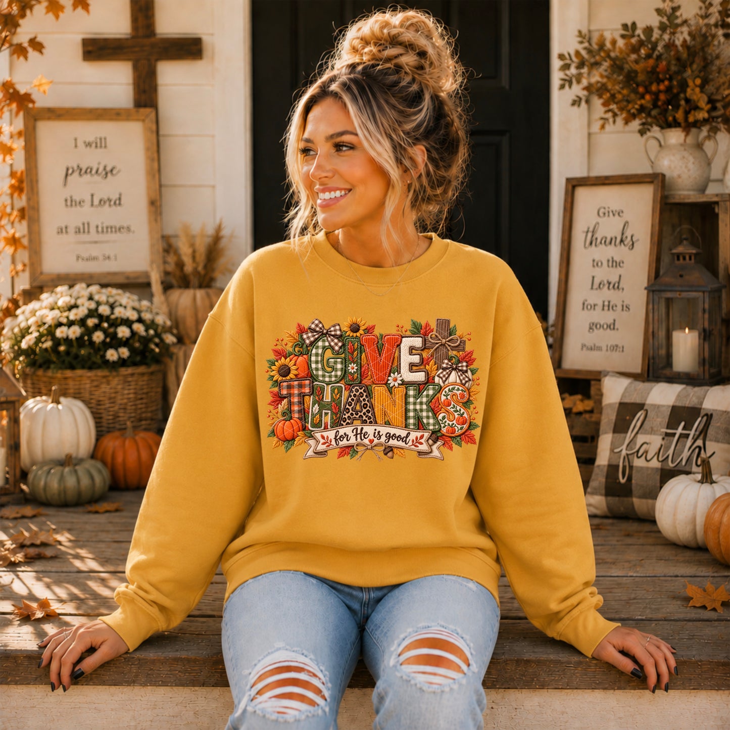 Give Thanks for He is good Faux Embroidery