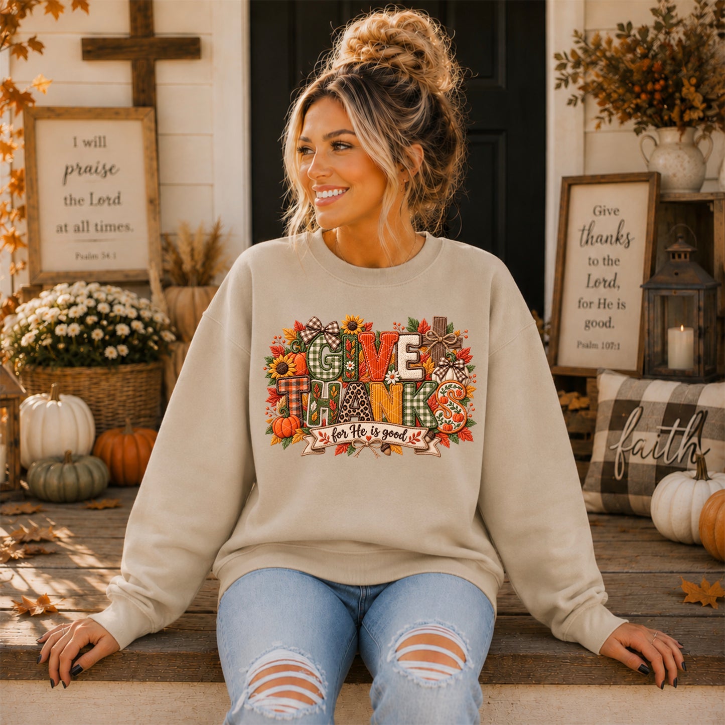 Give Thanks for He is good Faux Embroidery