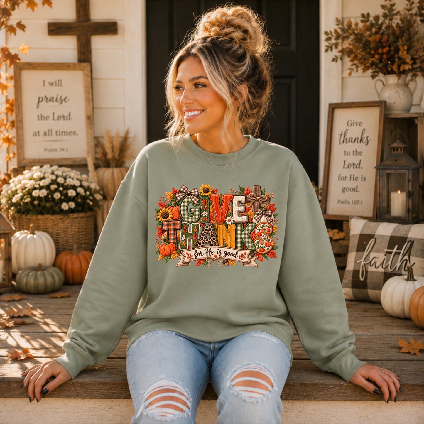 Give Thanks for He is good Faux Embroidery
