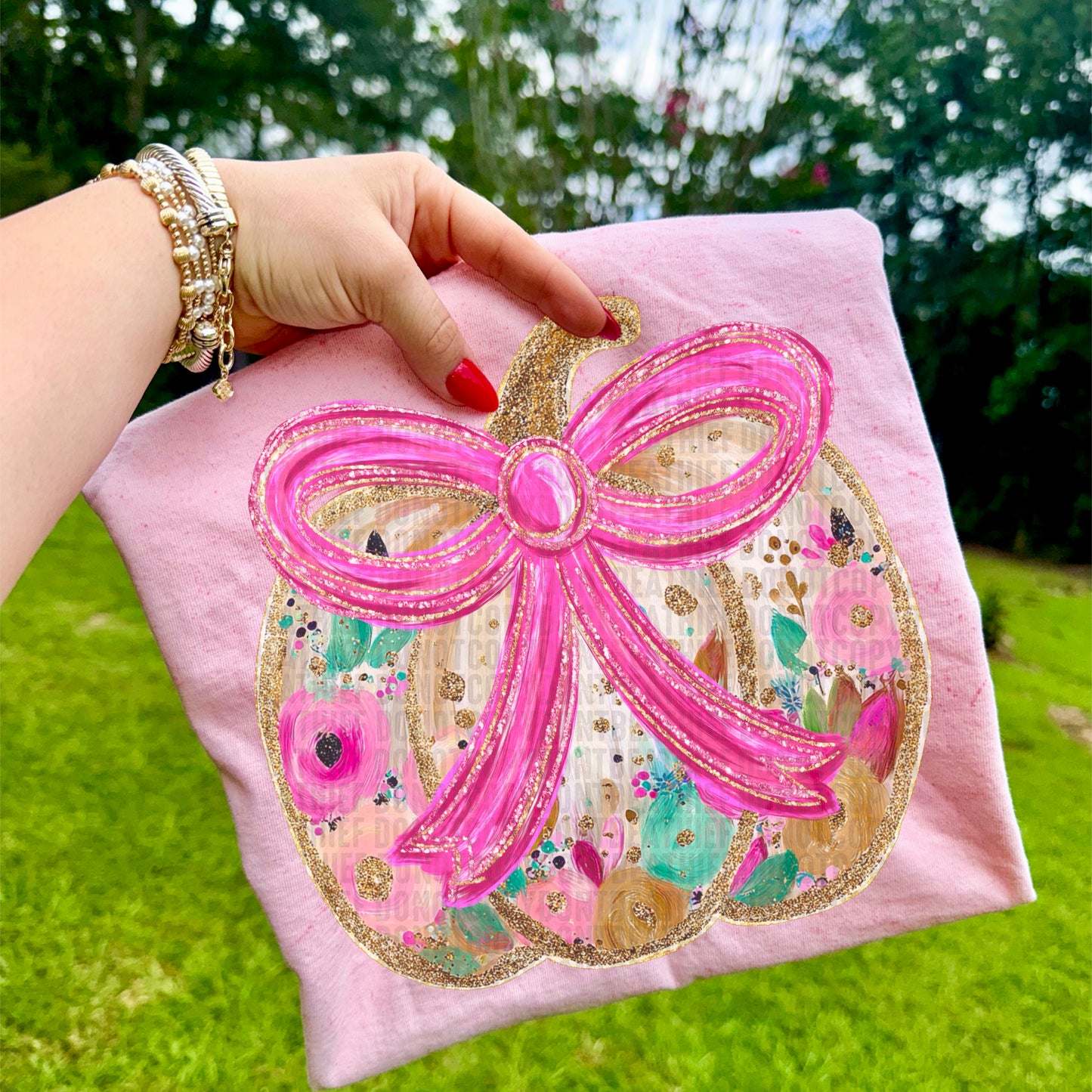 Glittered Up Floral Bow Pumpkin