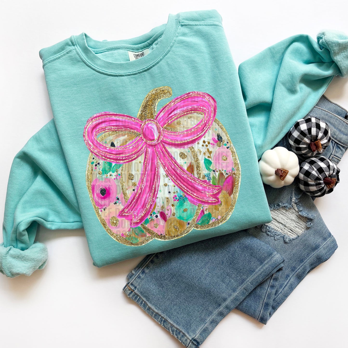 Glittered Up Floral Bow Pumpkin