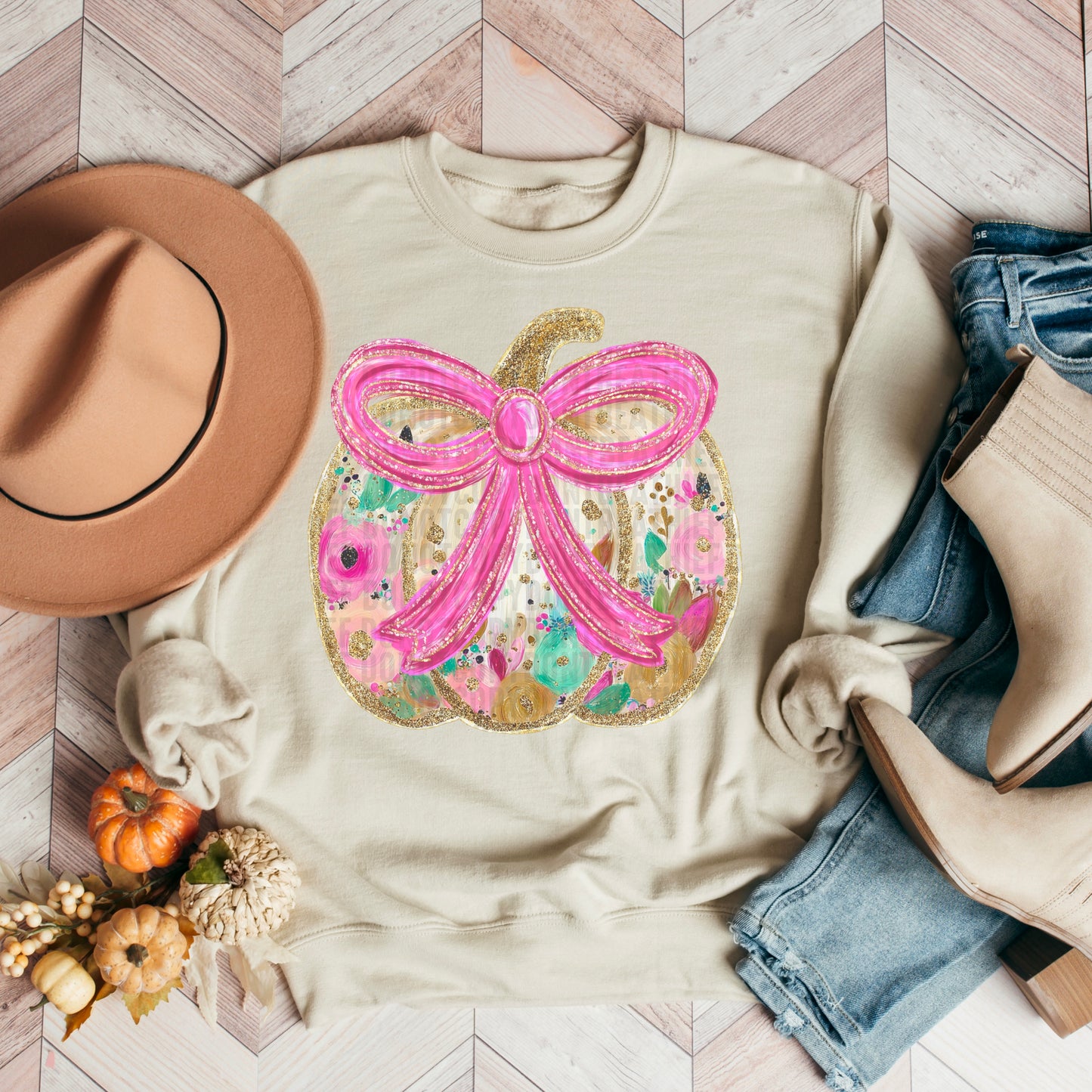 Glittered Up Floral Bow Pumpkin