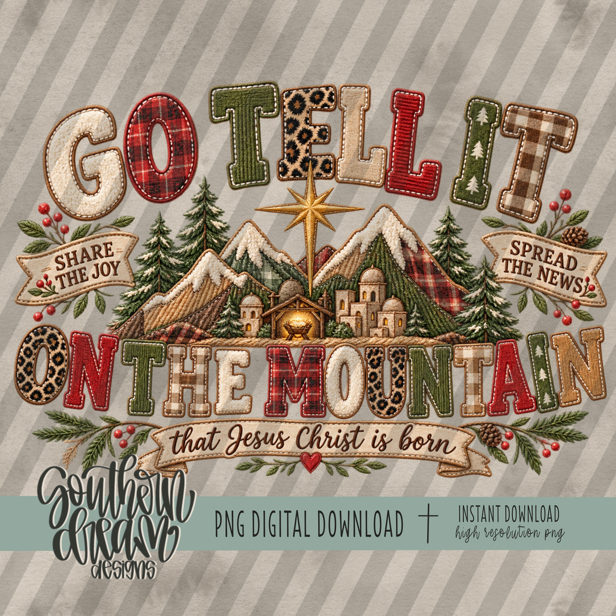 Go Tell it on the Mountain Faux Embroidery