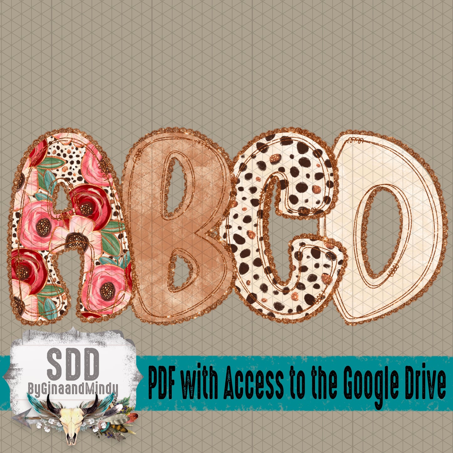 Golden Love and Lace Doodle Alpha (4 Sets Uppercase & Lowercase, 0-9, + Special Characters)