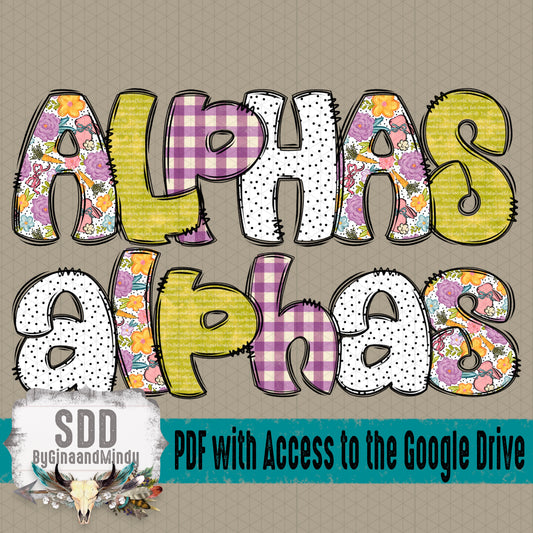 Grace Filled Spring Doodle Alpha (4 Set Uppercase & Lowercase, 0-9, & Special Characters)