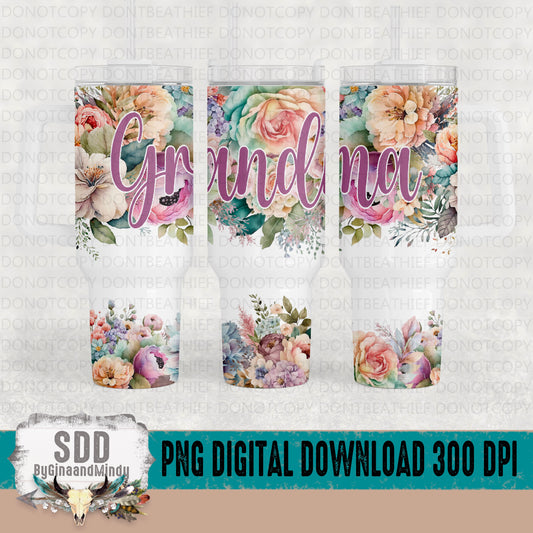 Grandma Pastel Floral 40 oz Tumbler Digital Design