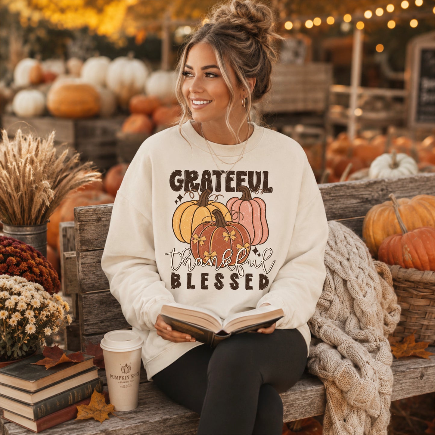 Grateful Thankful Blessed Trio Pumpkins