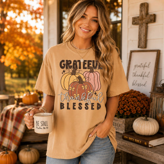 Grateful Thankful Blessed Trio Pumpkins