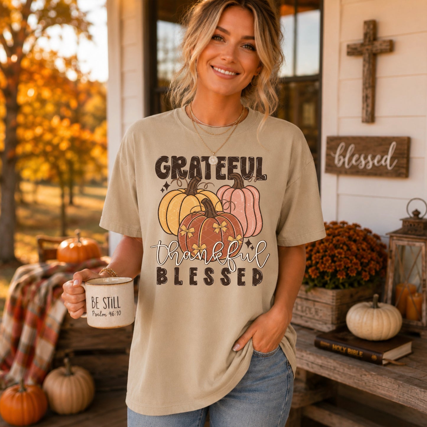 Grateful Thankful Blessed Trio Pumpkins