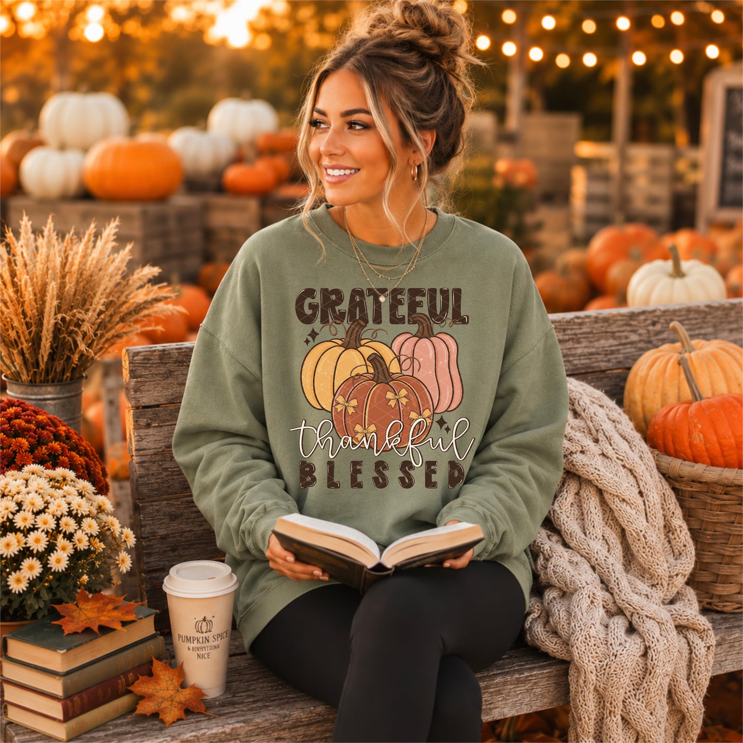 Grateful Thankful Blessed Trio Pumpkins