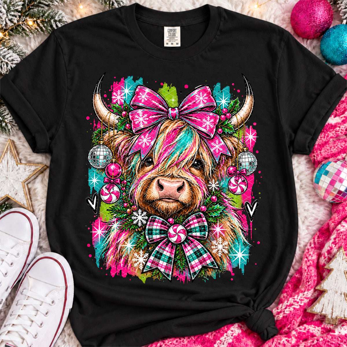 Grunge Christmas Highland Cow