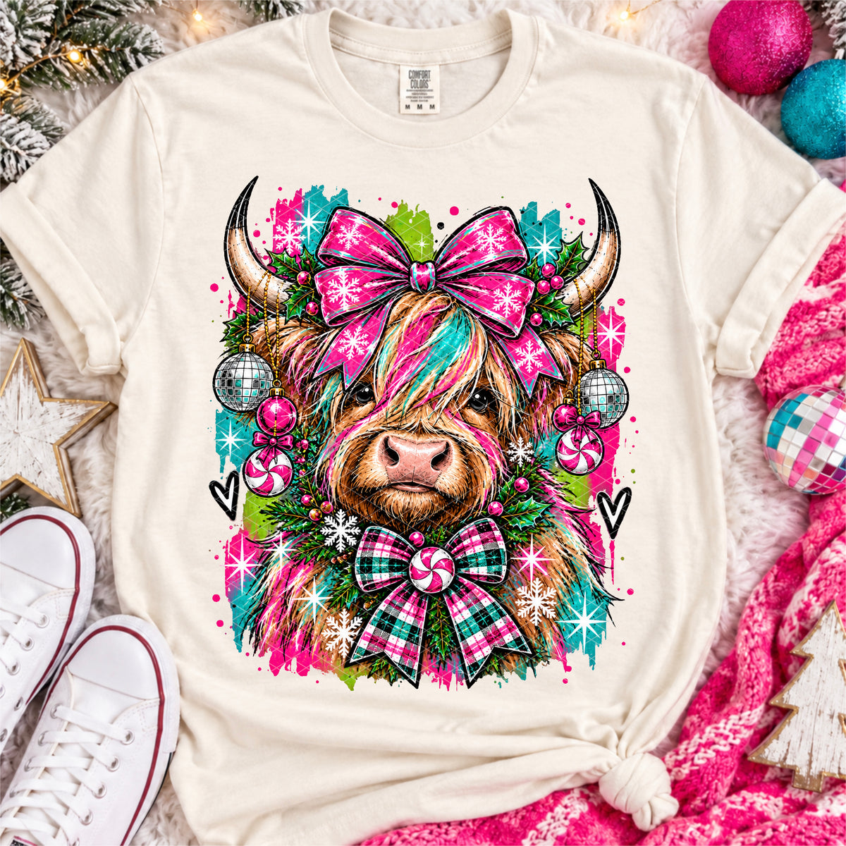 Grunge Christmas Highland Cow