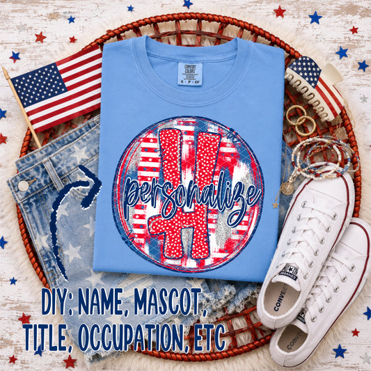Patriotic Brush Strokes Circle DIY/Personalize; H