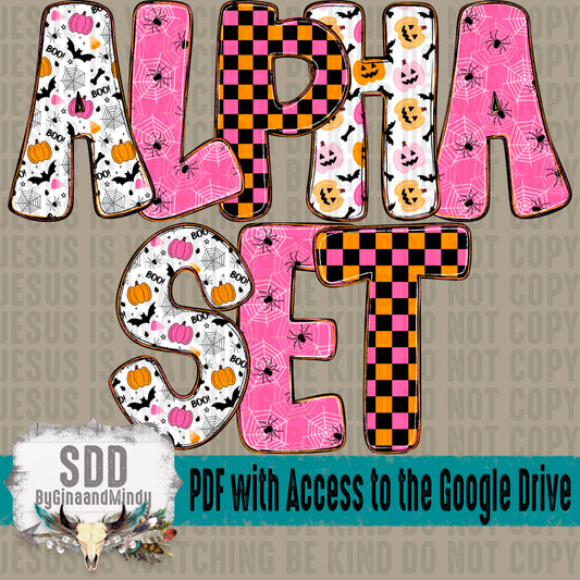 Halloween Girl Doodle Alpha (5 Sets Uppercase & 3 Special Characters)