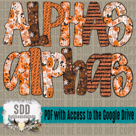 Halloween and Floral Doodle Alpha (5 Sets Uppercase & Lowercase ONLY)