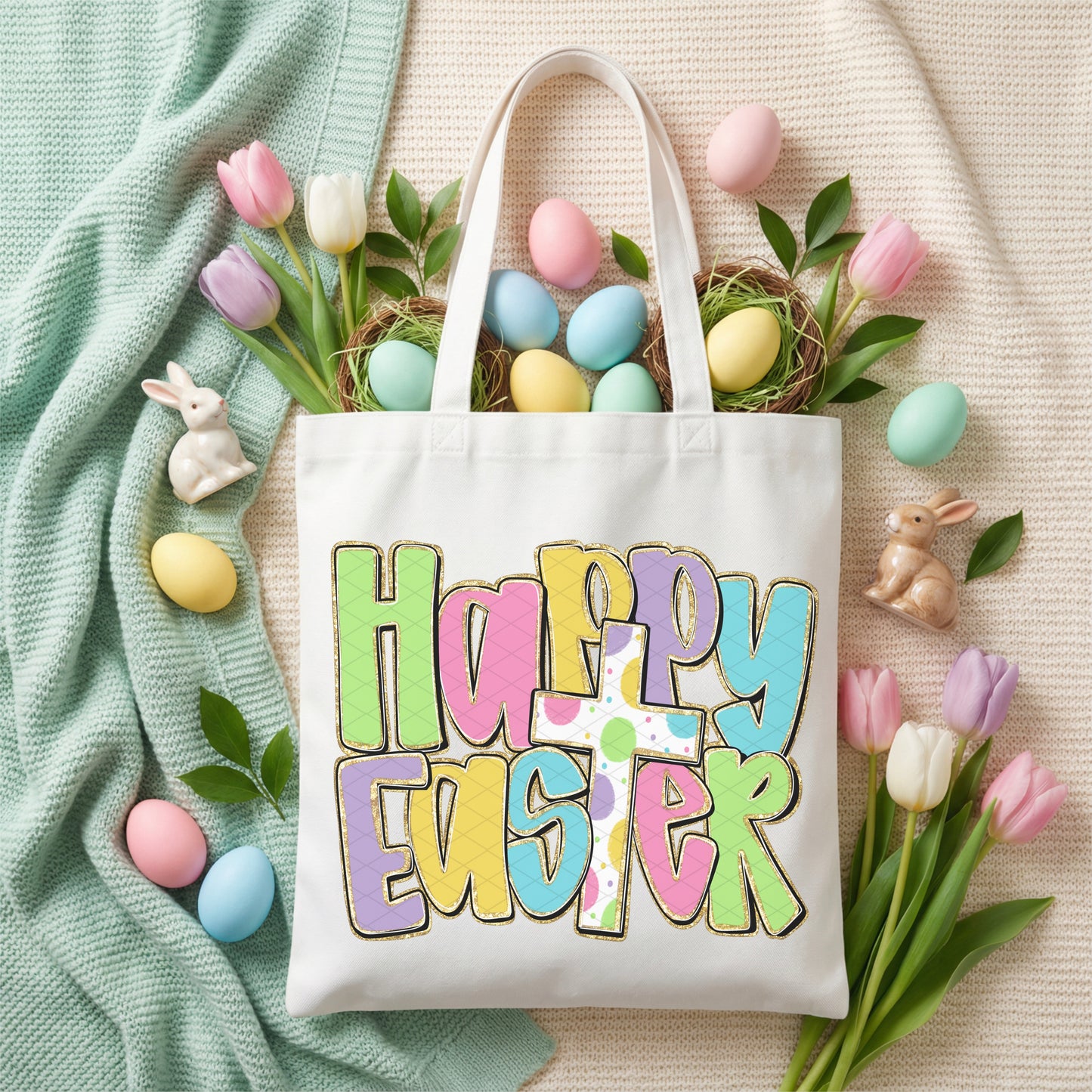 Happy Easter Doodle with Cross