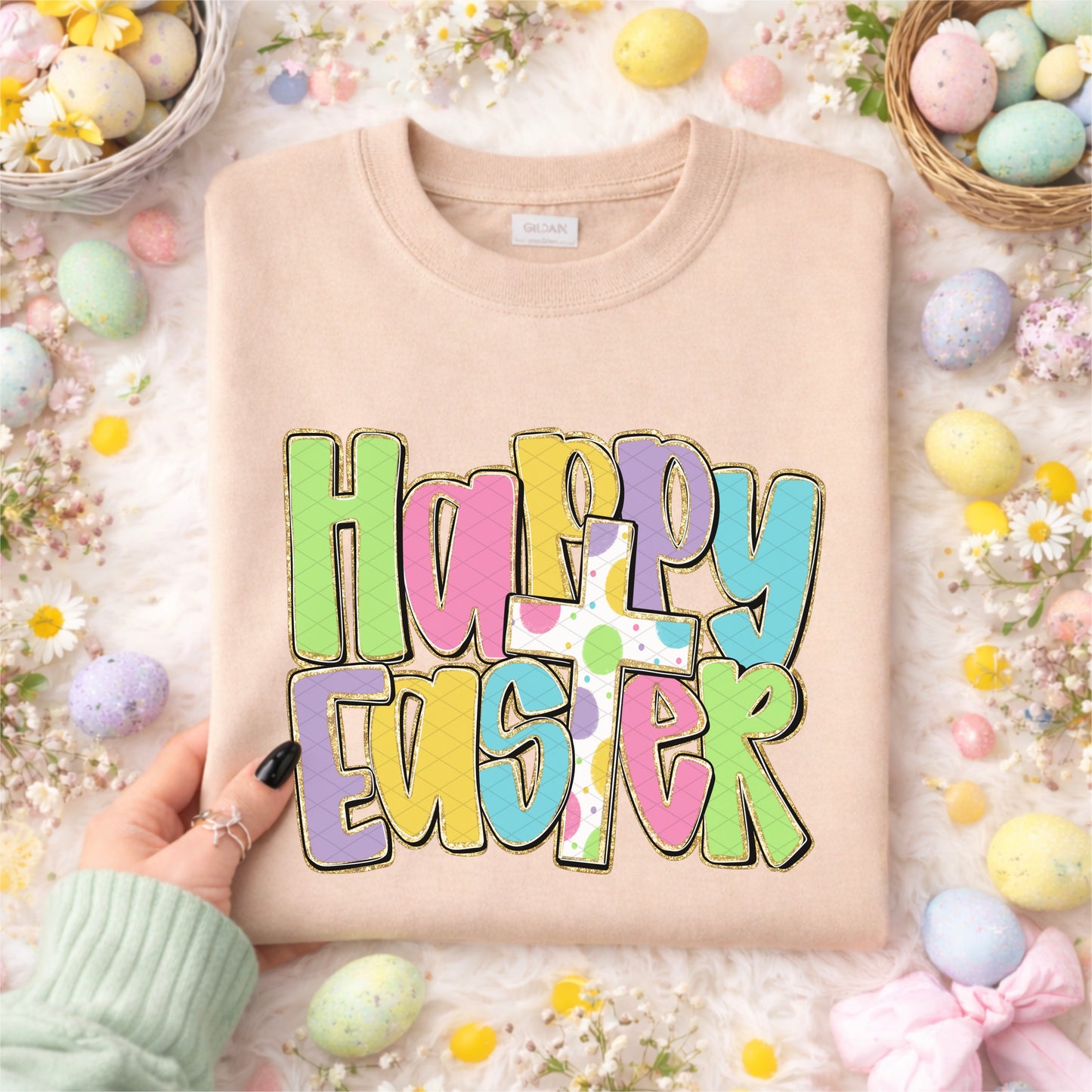 Happy Easter Doodle with Cross