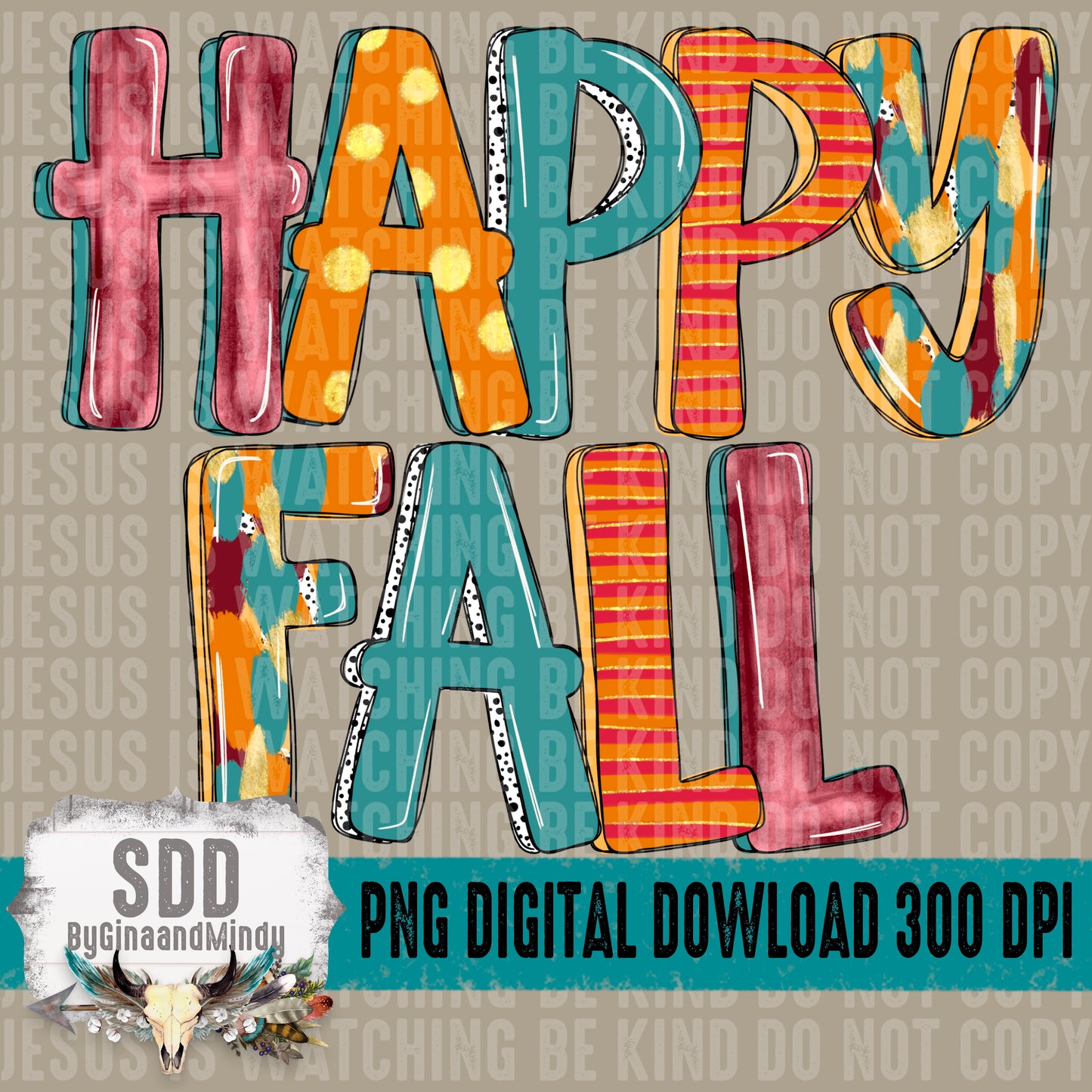 Happy Fall Grunge Doodle Letters