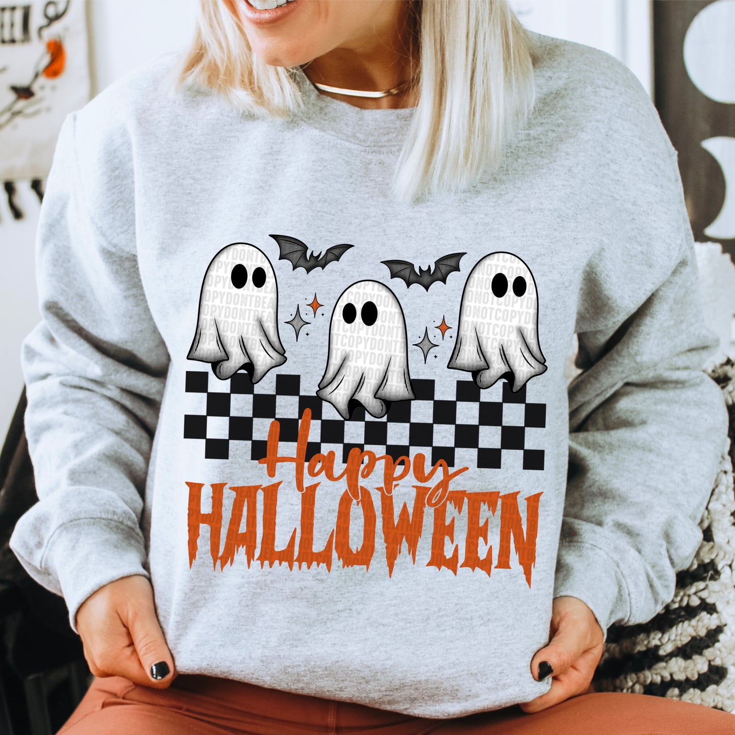 Happy Halloween Checkerd Ghost