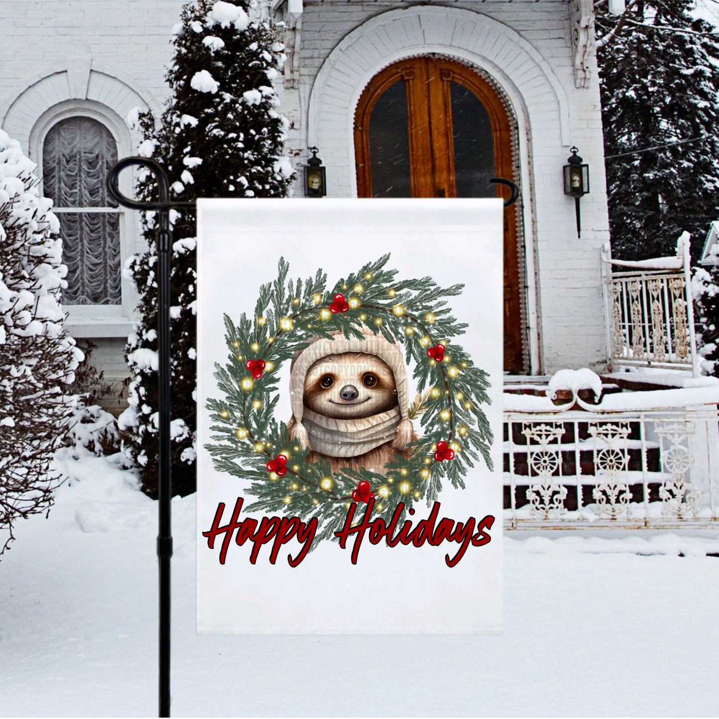 Happy Holidays Sloth Wreath