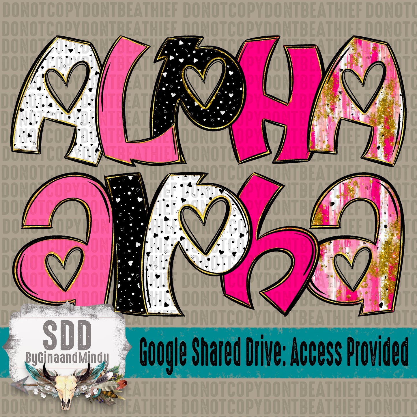 Heart Dotties and Gold Doodle Letters (Uppercase, Lowercase, 0-9 Special Characters)