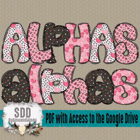 Hearts Galore Doodle Alpha (4 Sets Uppercase & Lowercase, 0-9, + Special Characters)