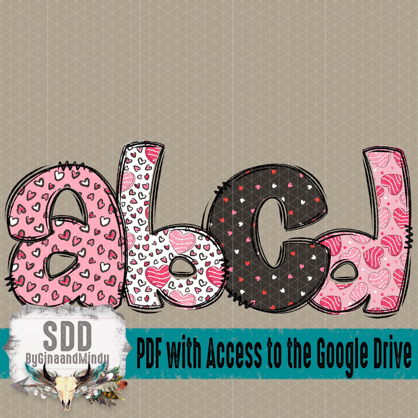 Hearts Galore Doodle Alpha (4 Sets Uppercase & Lowercase, 0-9, + Special Characters)