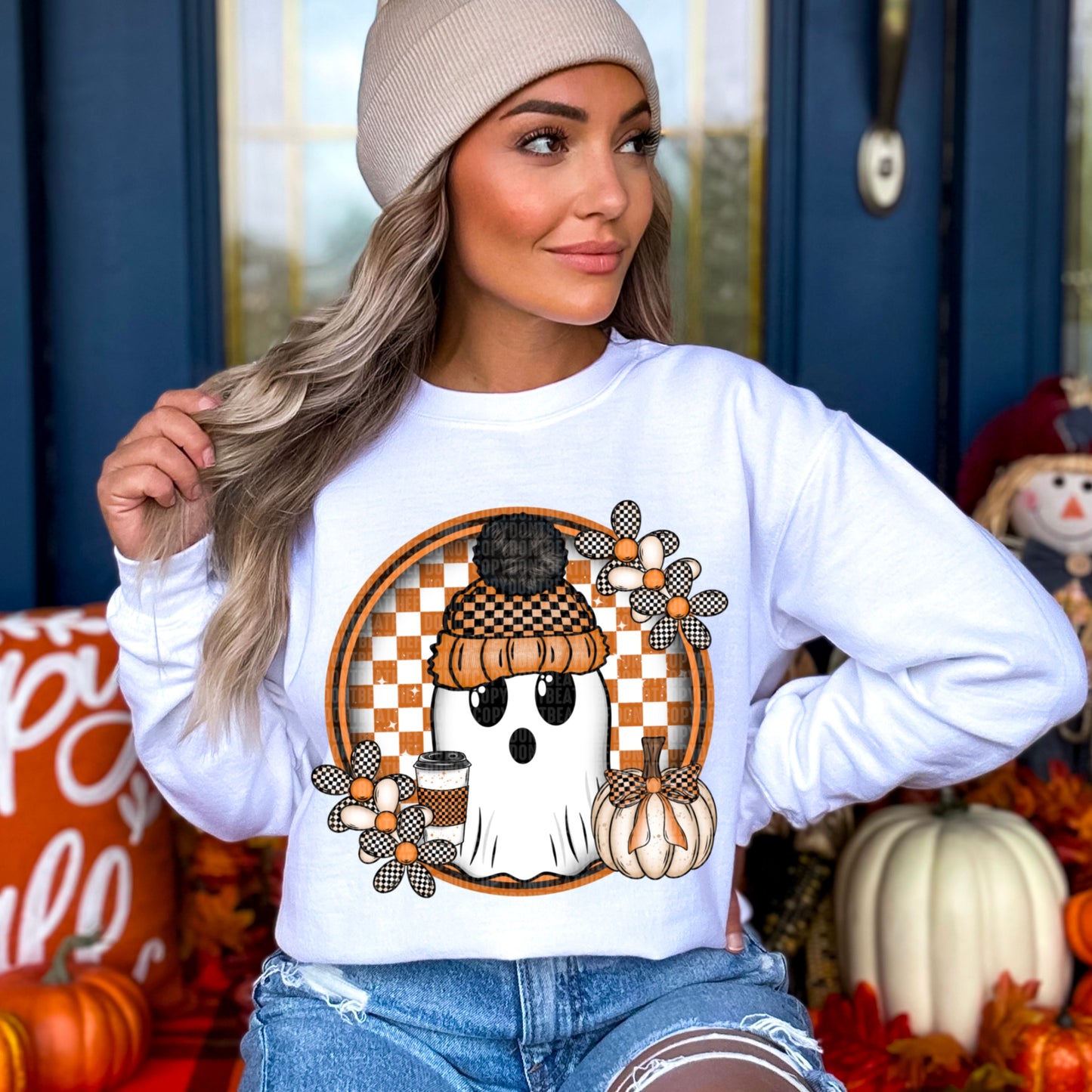 Hello Fall Checkered Ghost