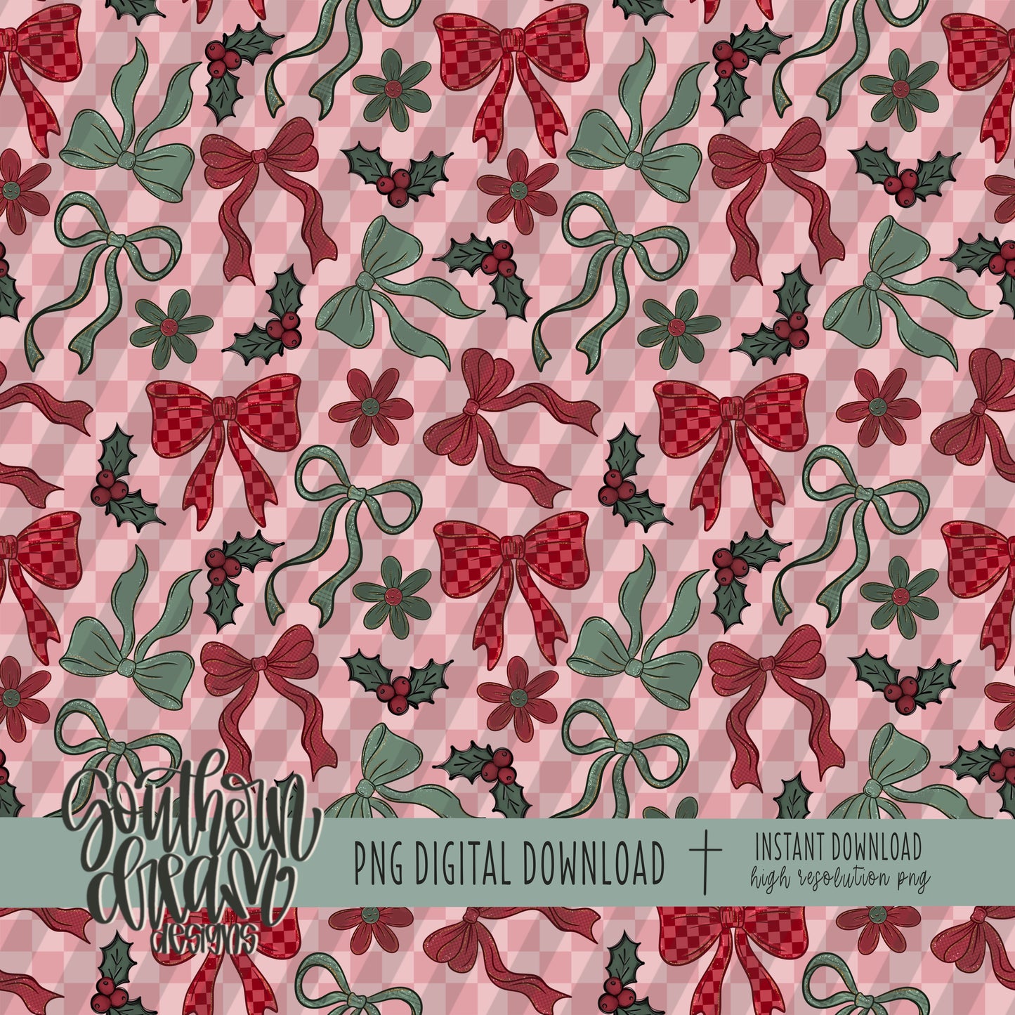 Christmas Bows & Holly Seamless Bundle