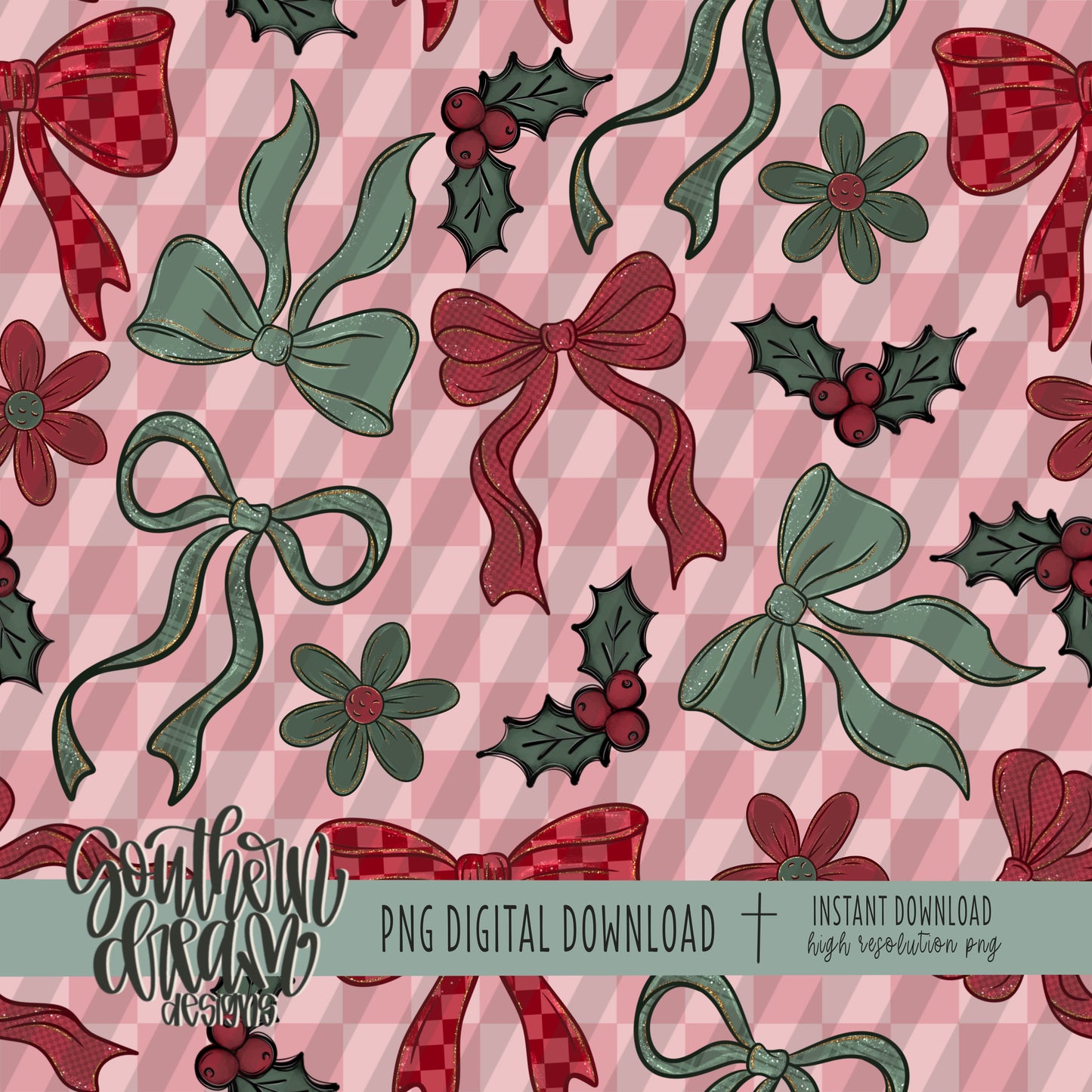 Christmas Bows & Holly Seamless Bundle