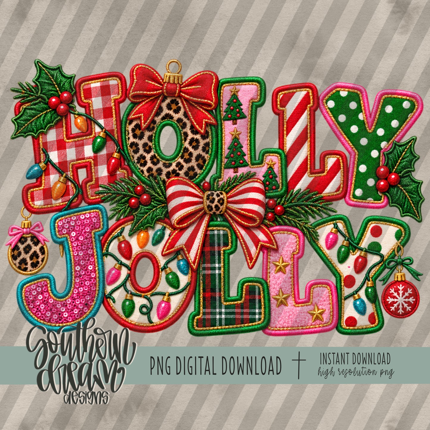 Holly Jolly Faux Embroidery