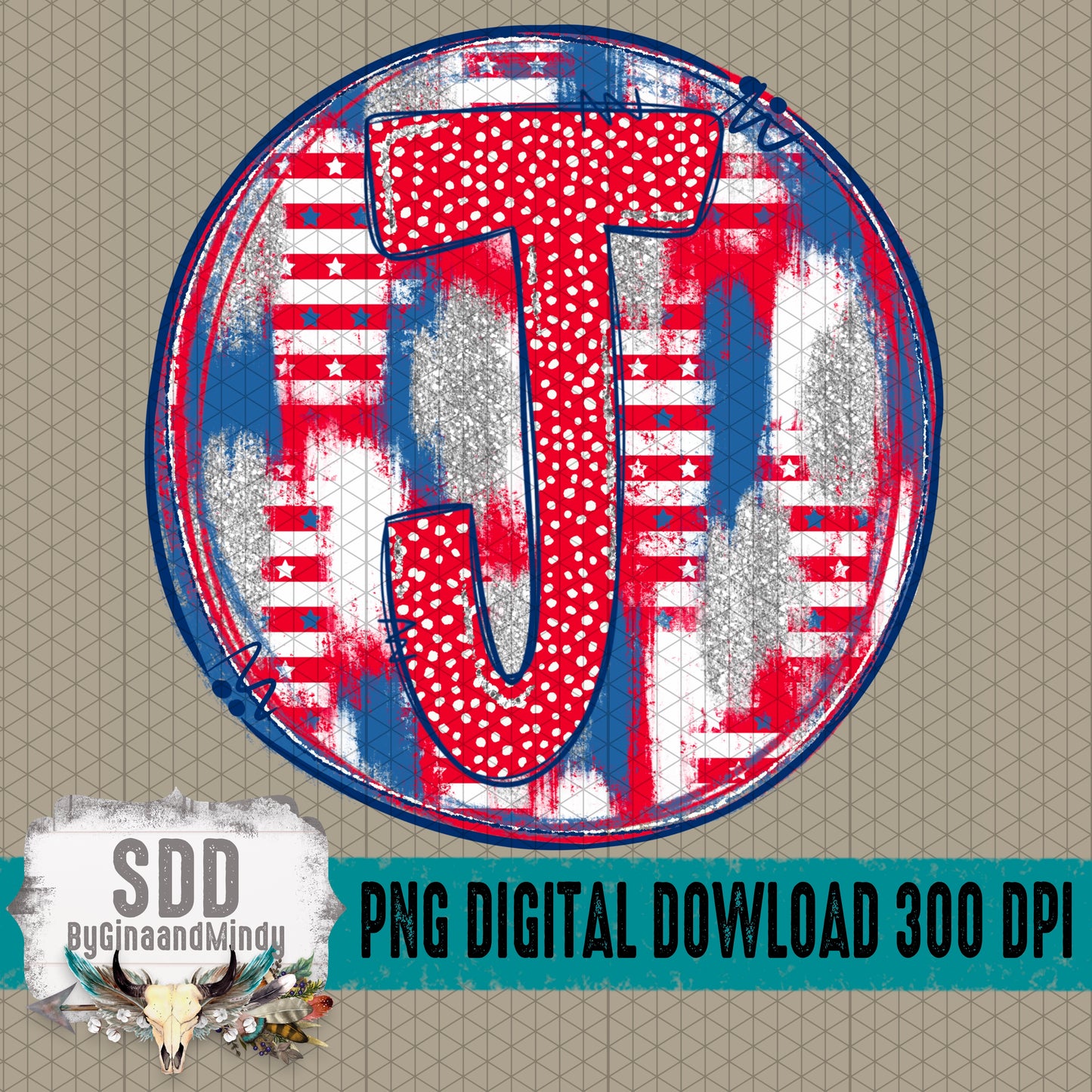 Patriotic Brush Strokes Circle DIY/Personalize; J