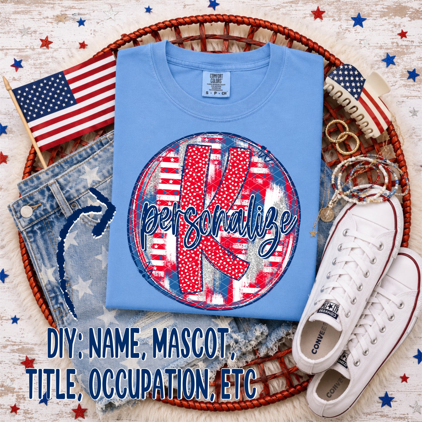 Patriotic Brush Strokes Circle DIY/Personalize; K