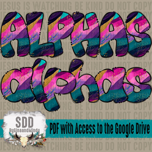 Glitter Brush Strokes Doodle Alpha (1 Set Uppercase & Lowercase, 0-9)