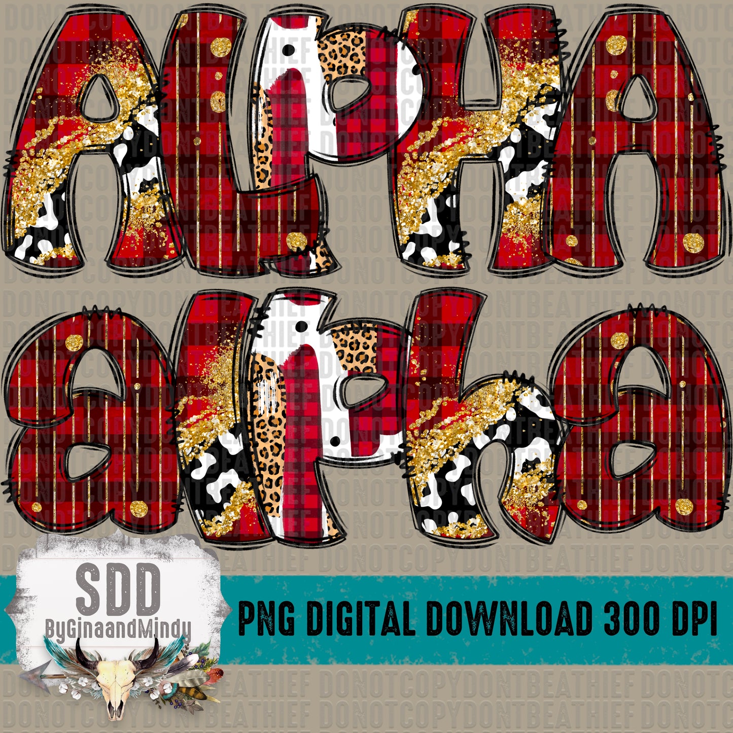 Buffalo Plaid & Leopard Doodle (3 Sets Uppercase & Lowercase Only)