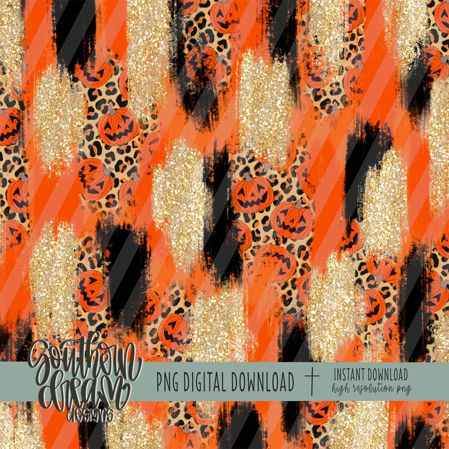 Halloween Leopard Pumpkin Splash Digital Paper (Not Seamless)