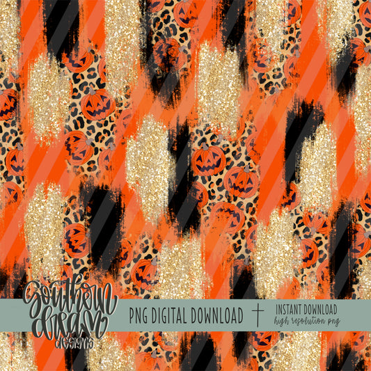 Halloween Leopard Pumpkin Splash Digital Paper (Not Seamless)