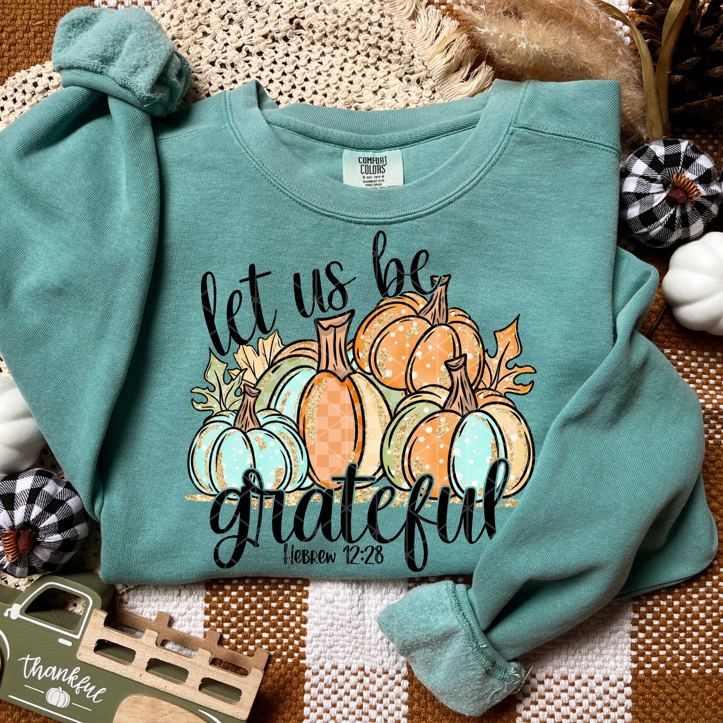 Let Us Be Grateful Colorful Glitter Pumpkins