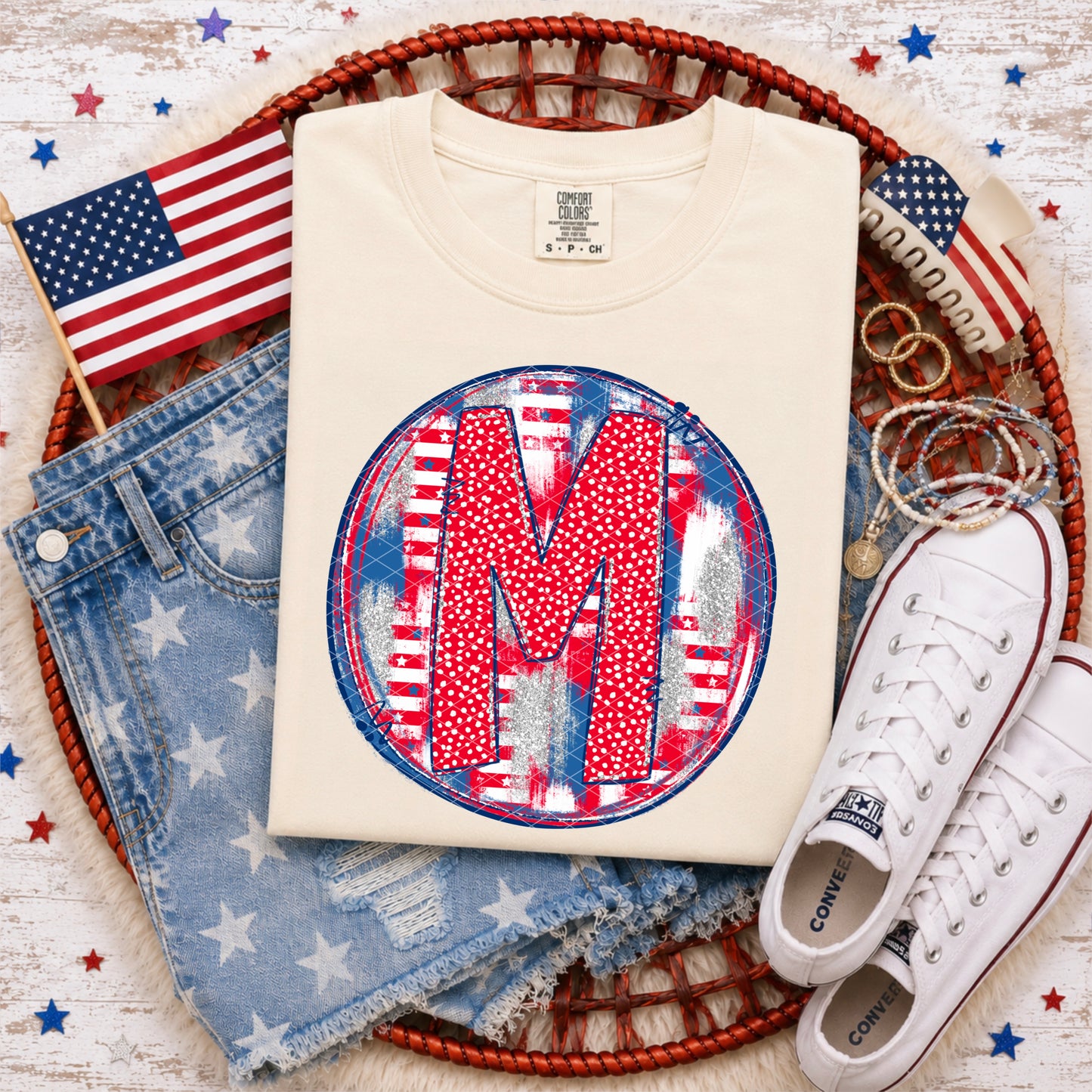 Patriotic Brush Strokes Circle DIY/Personalize; M