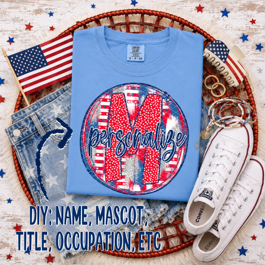 Patriotic Brush Strokes Circle DIY/Personalize; M