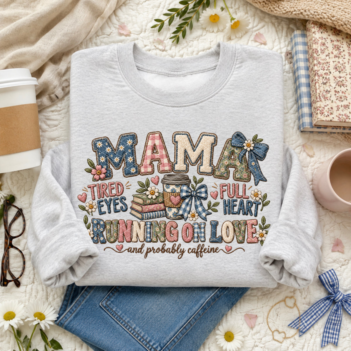 Mama Running on Love Faux Embroidery