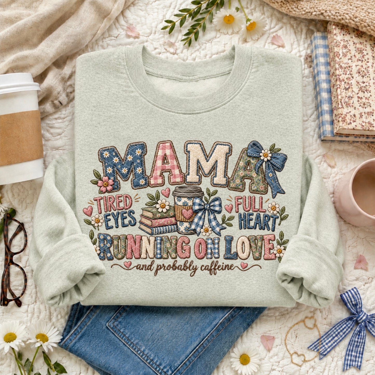 Mama Running on Love Faux Embroidery