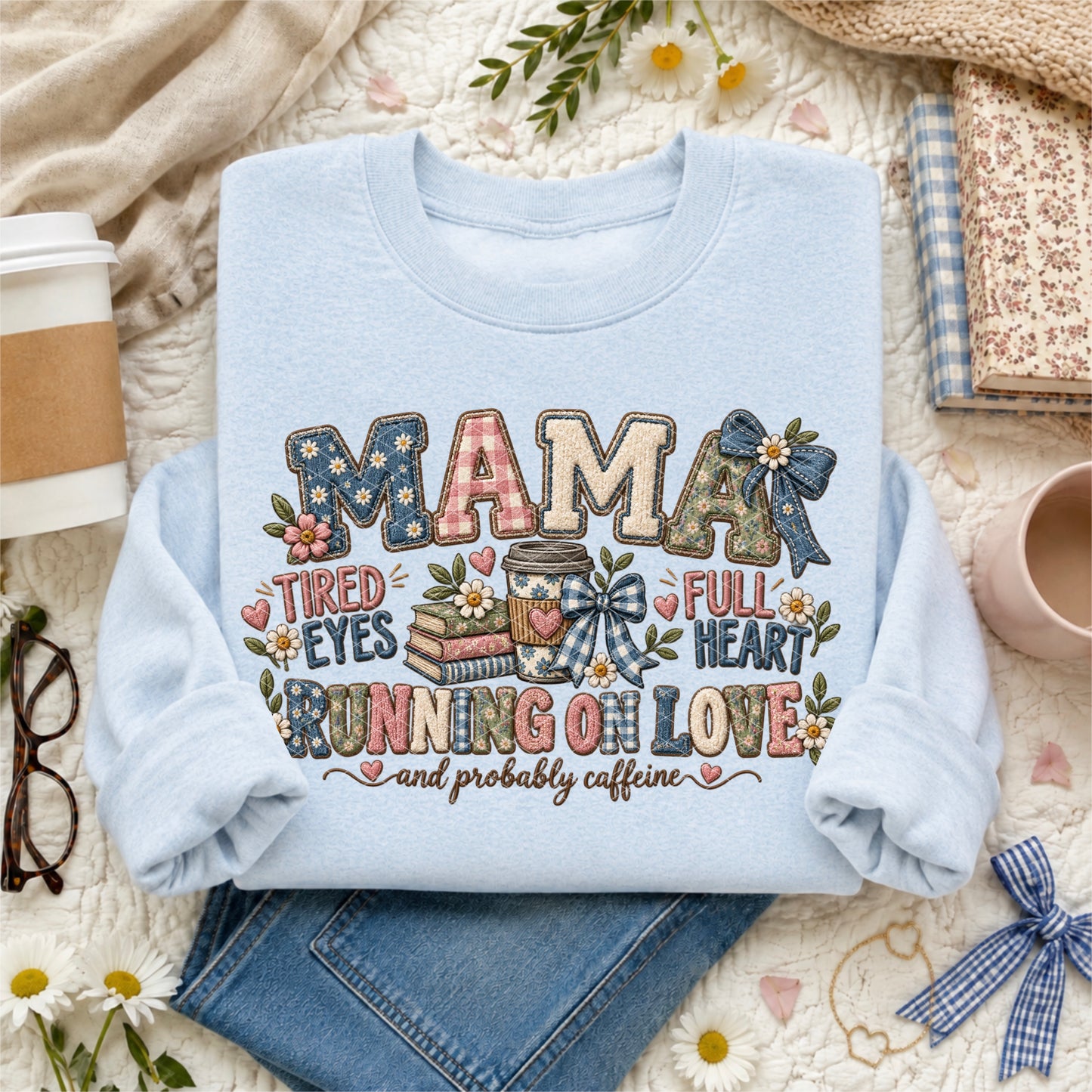 Mama Running on Love Faux Embroidery