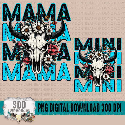 Western Skull Mama & Mini Bundle (Blue)