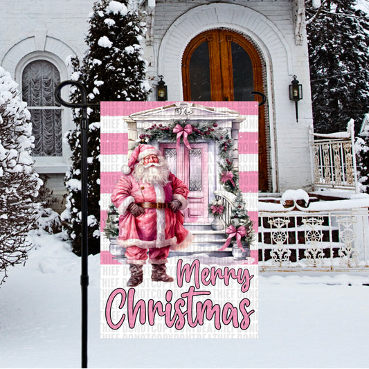 Pink Santa Merry Christmas Garden Flag