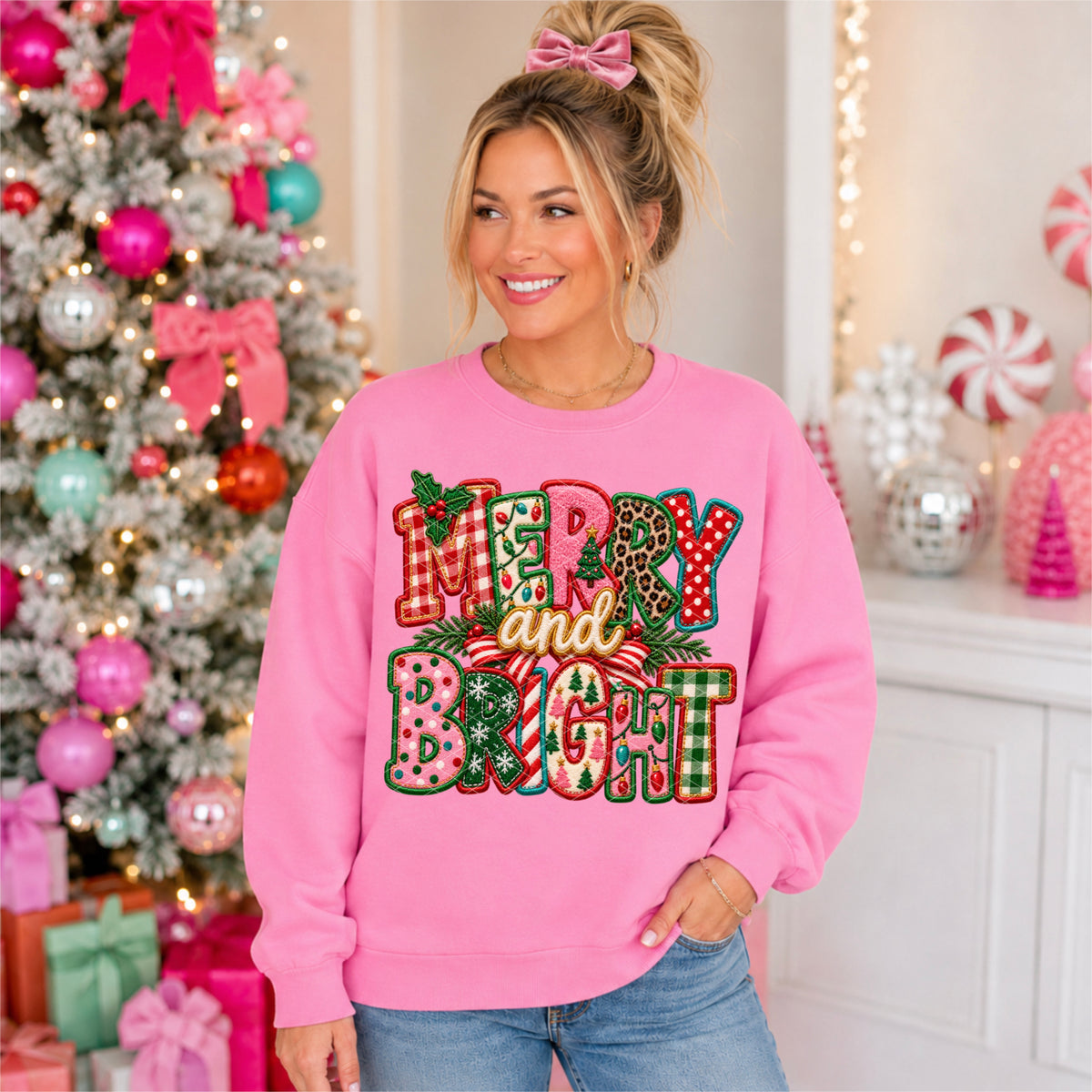 Merry and Bright Colorful Faux Embroidery