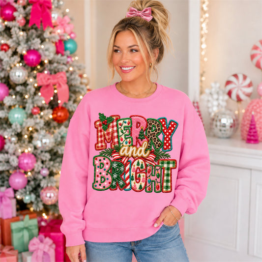 Merry and Bright Colorful Faux Embroidery