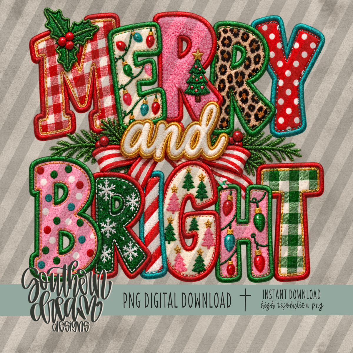 Merry and Bright Colorful Faux Embroidery